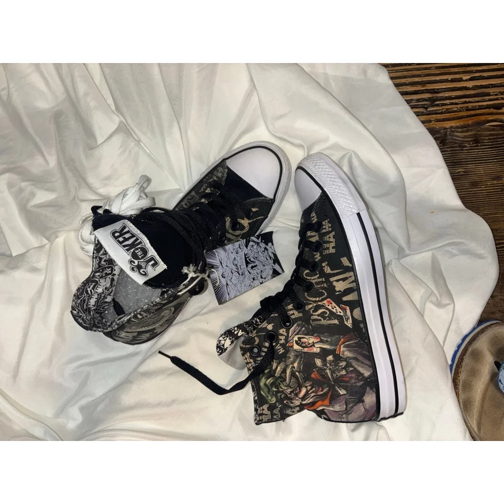 RARE New Converse X DC Joker Cosplay Grunge Graphic High Top Sneakers Womens 8.5 - Picture 10 of 14